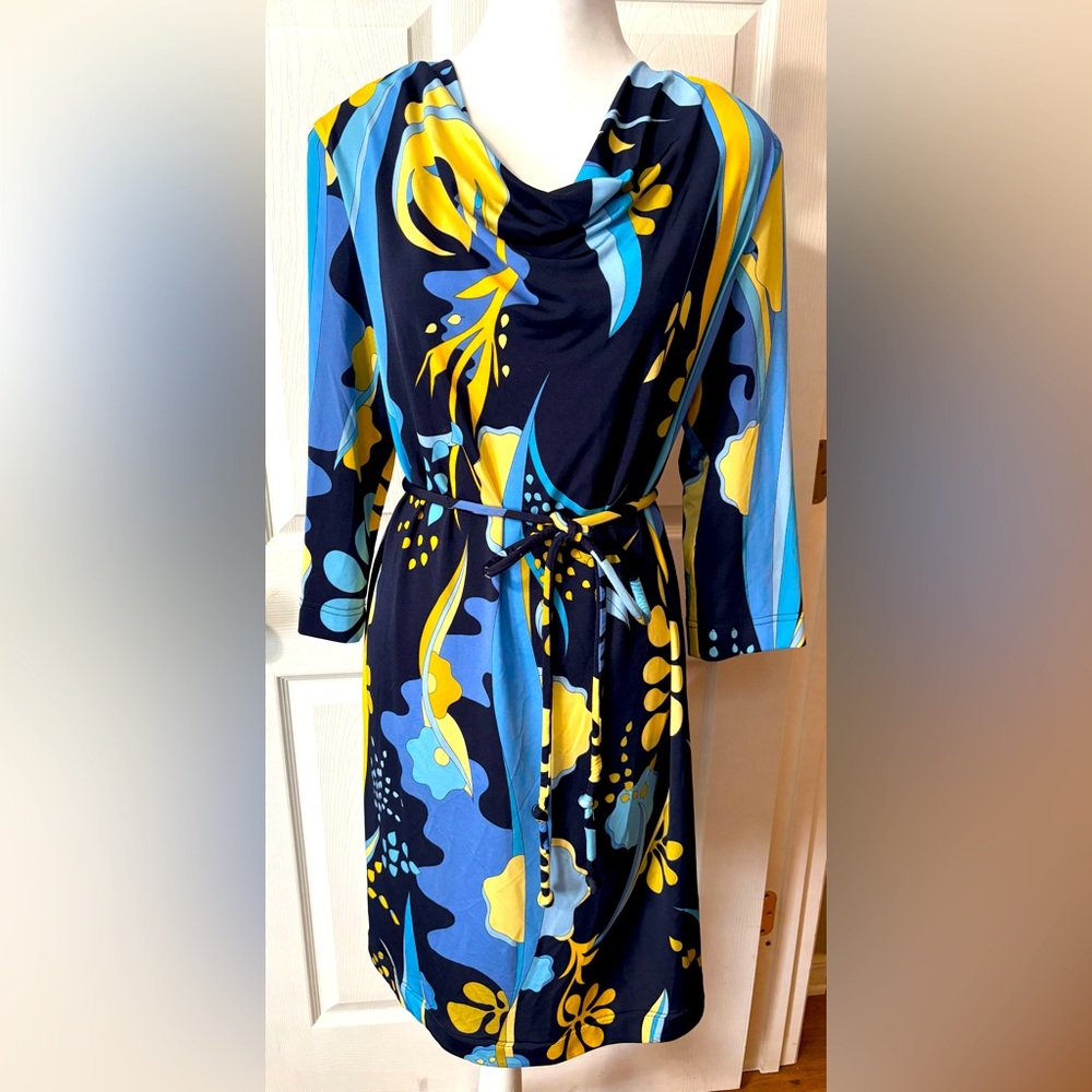 Averardo Bessi Knit Dress Size 12 Blue Psychedelic Flowers Made In Italy Viscose
